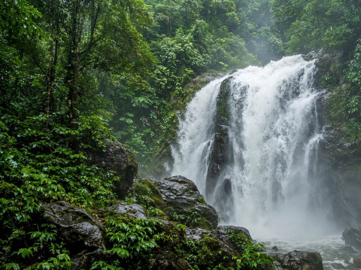 Peak-season waterfall in Doi Inthanon National Park
