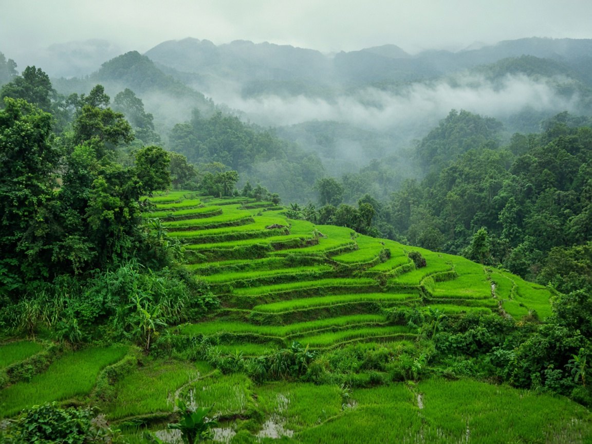 Emerald rice terraces at Ban Pa Pong Piang